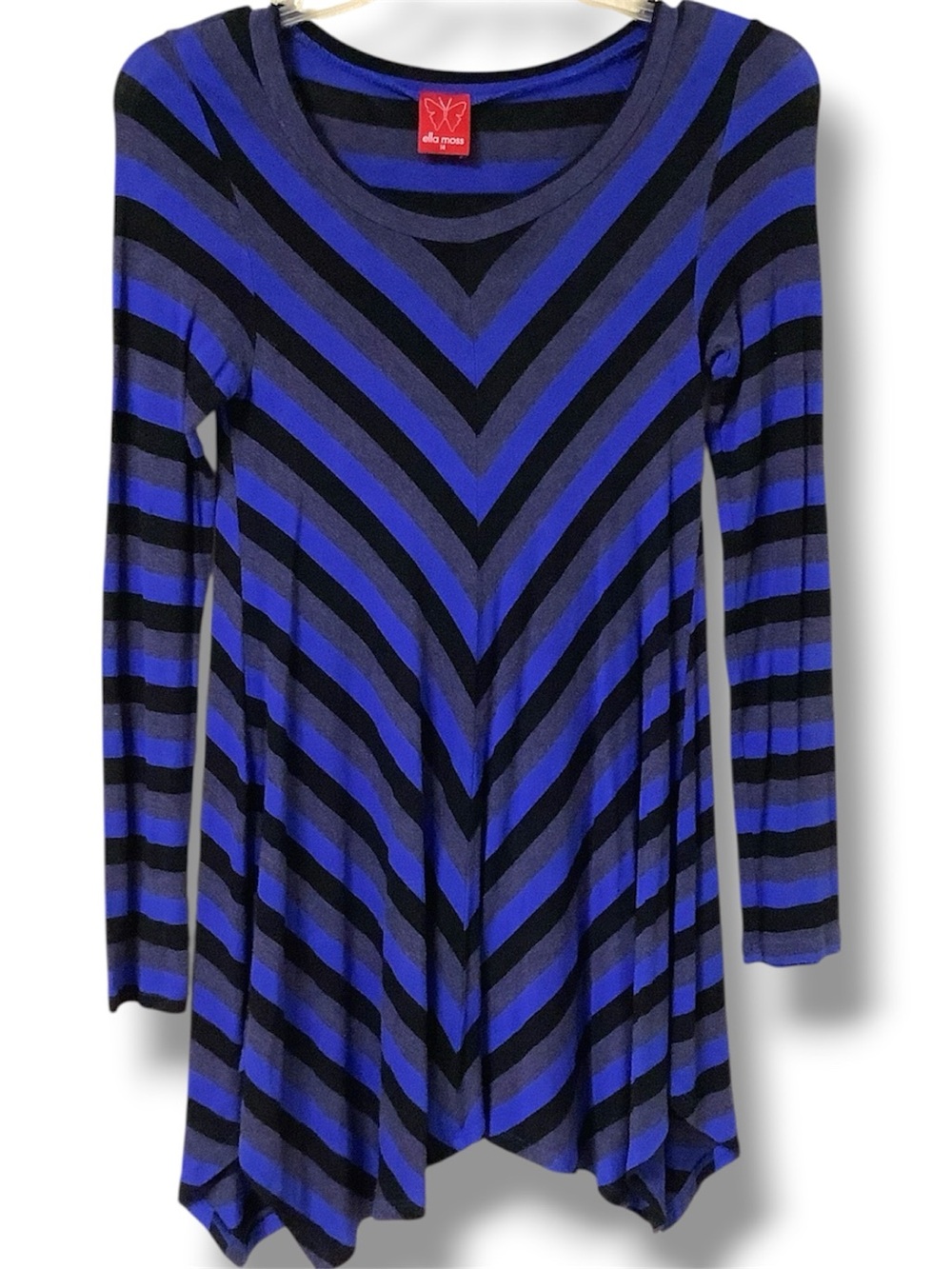 Ella Moss Royal Blue and Black Striped V-Stripe Swing Tunic